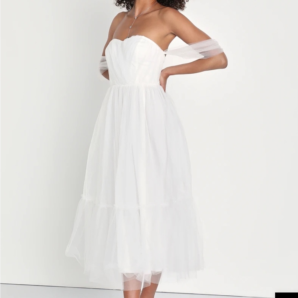 Lulus White Tulle Off the Shoulder Dress